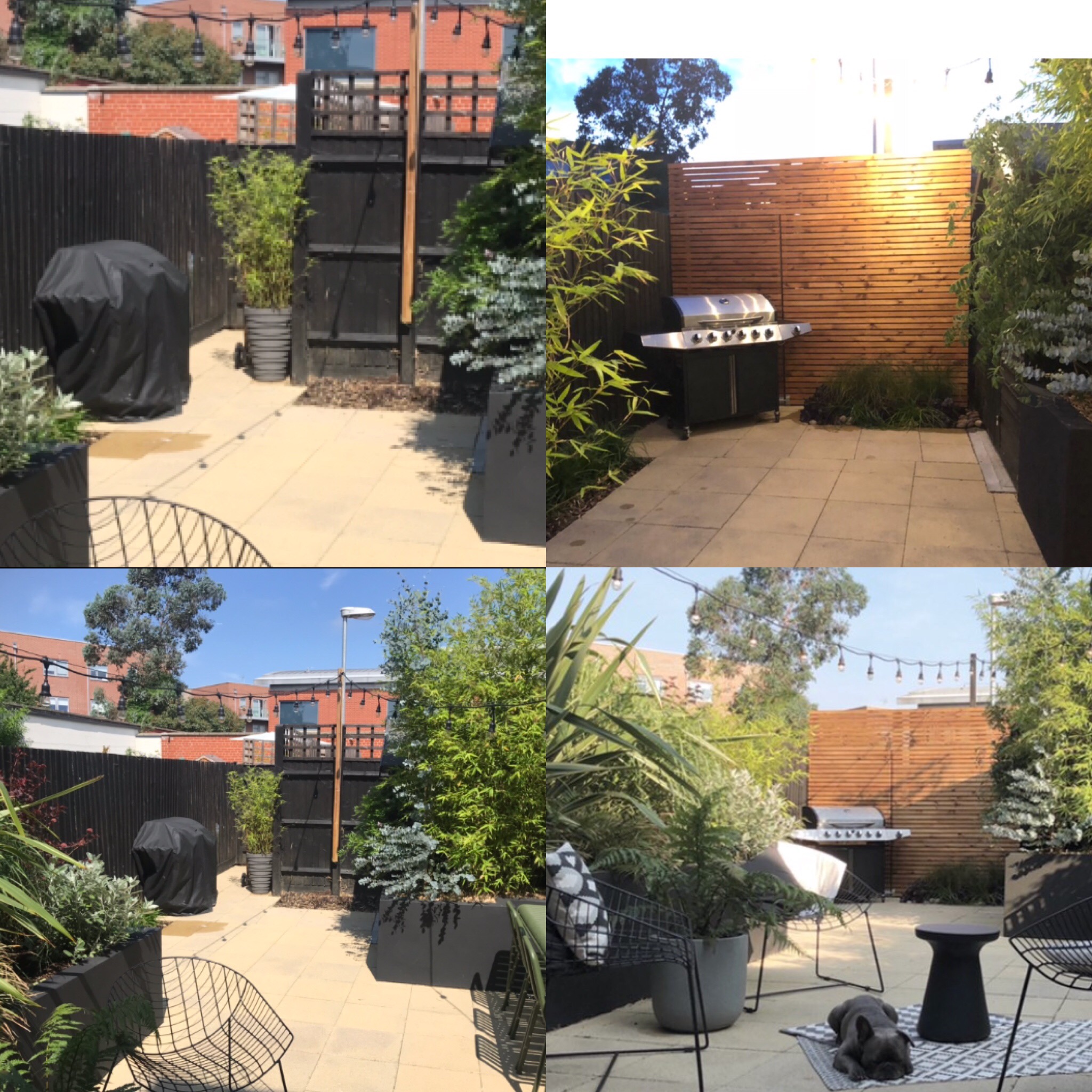 Supplied comparison views of garden screening and horizontal timber slats.