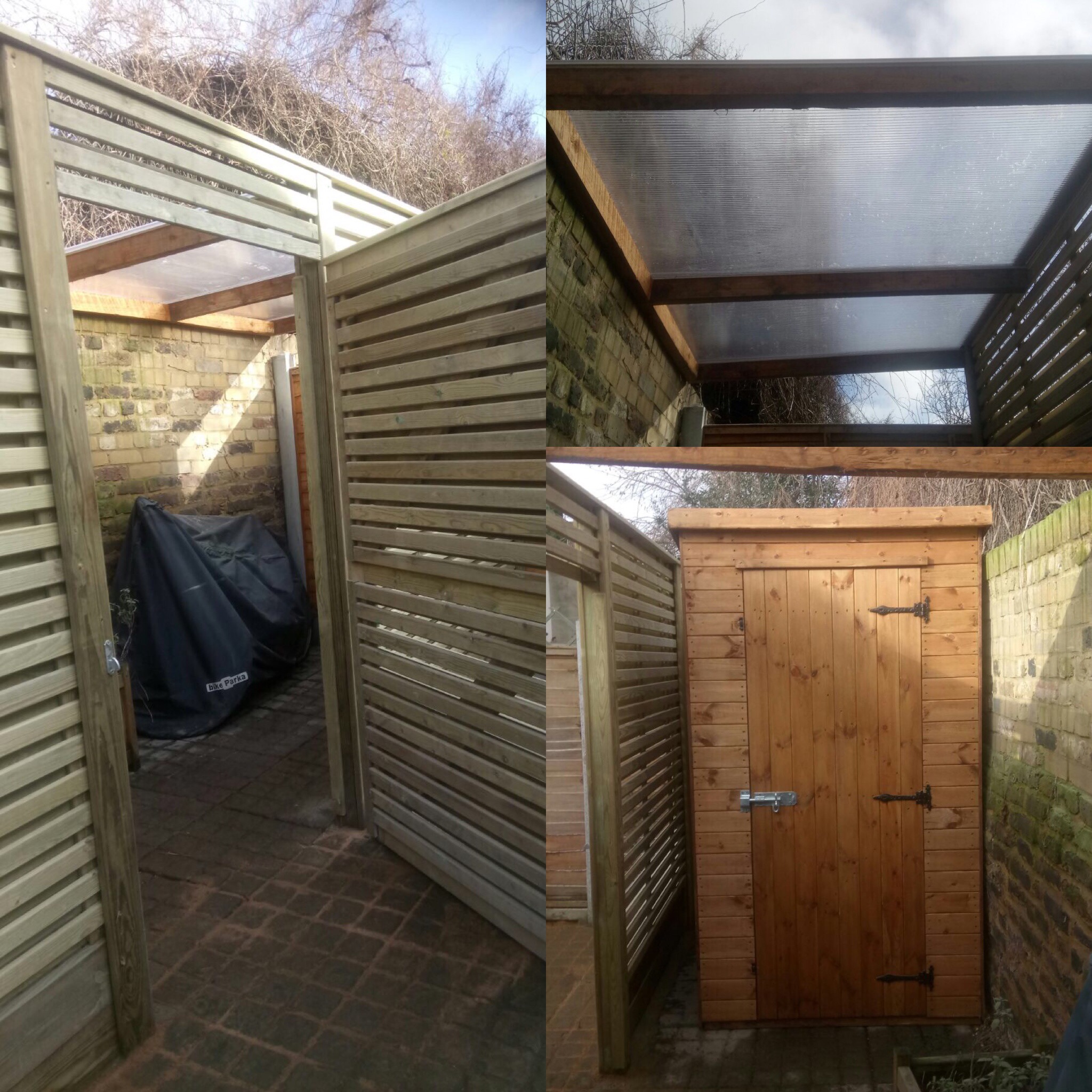 Timber screens, a covered side space and a solid timber gate.