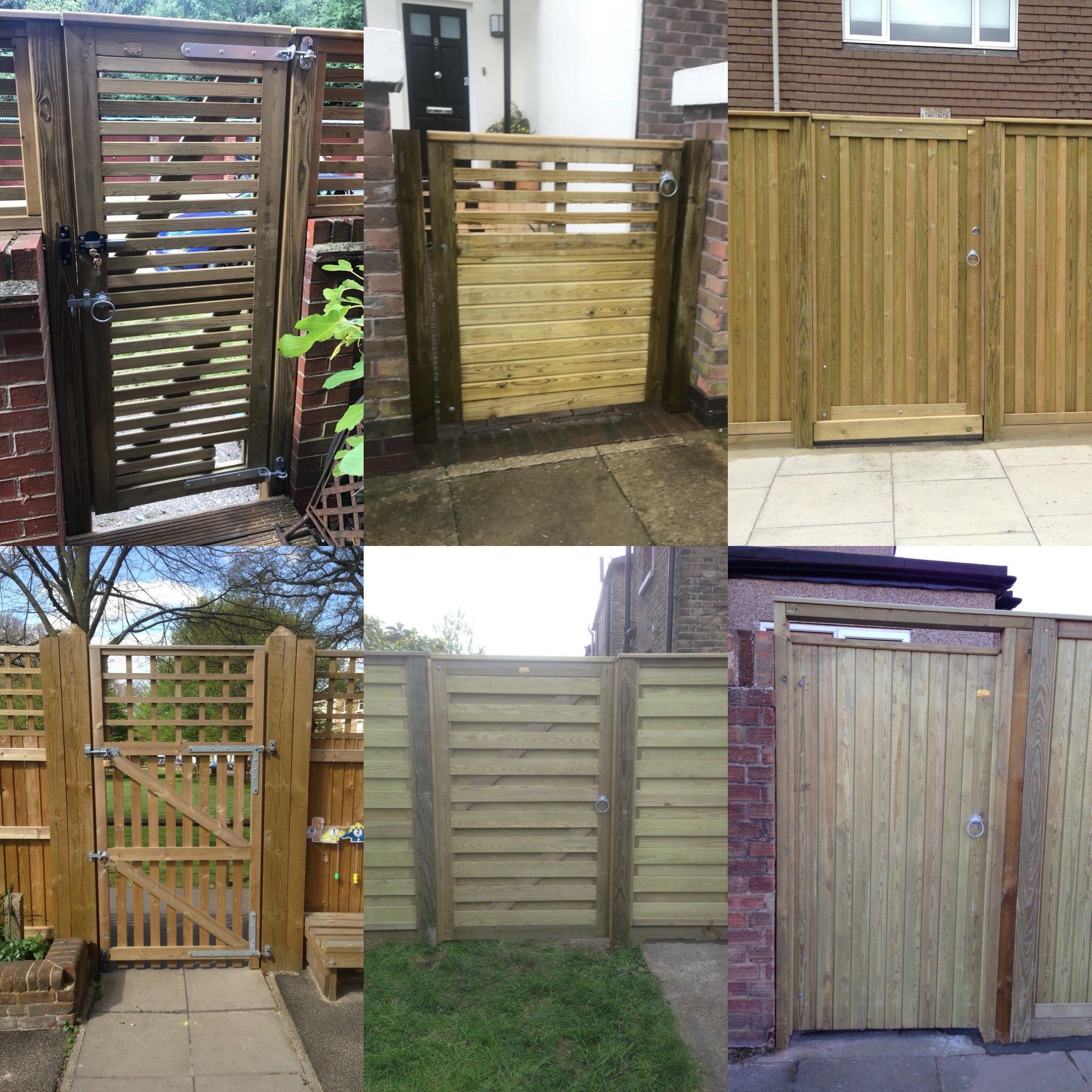 A selection of solid, slatted and open timber gates from the supplied project photographs.